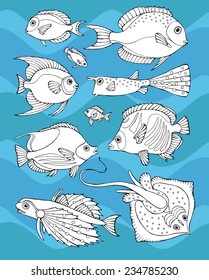 Set Realistic Classic Fish Black & White
