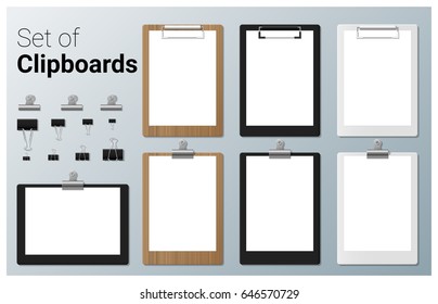 Set of realistic clipboards , vector, illustration