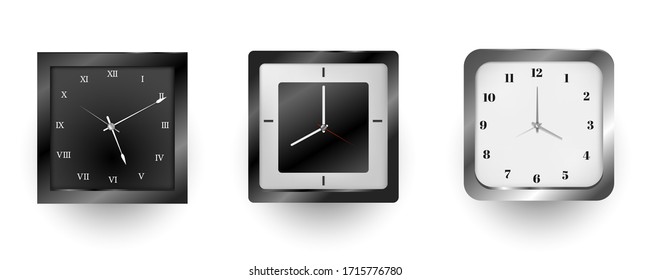 Conjunto realista de reloj de cuarzo moderno en fondo blanco
