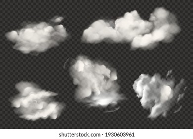 Set of realistic clouds. Cloud symbol collection, on transparent background. Vector drawing.