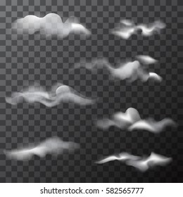 Set of realistic clouds on a transparent background. Vector elements for your design. Eps 10.