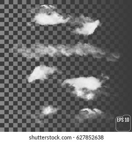 Set of realistic clouds on a transparent background. Vector illustration