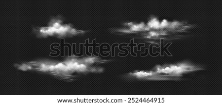 Set of realistic clouds on a transparent background.  