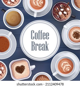 set realistic coffee with different signs hot drinks collection