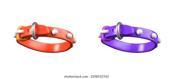 Set of realistic collars of different colors. Accessories for pets