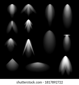 Set Of Realistic Collection Lights Spotlight Glow Flashes On A Dark Background Vector Design Style