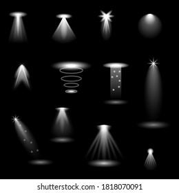 Set Of Realistic Collection Lights Spotlight Glow Flashes On A Dark Background Vector Design Style