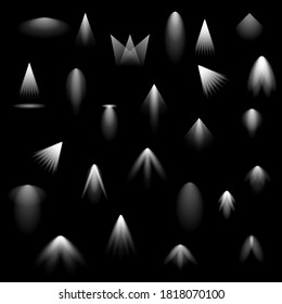Set Of Realistic Collection Lights Spotlight Glow Flashes On A Dark Background Vector Design Style