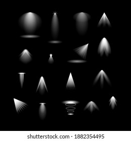 Set Of Realistic Collection Lights Spotlight Glow Flashes On A Dark Background Vector Design Style