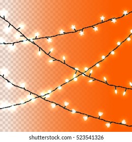 Set of realistic color garlands, festive decorations. Glowing christmas lights isolated on transparent background.