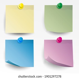 Set of realistic colored 3D paper stickers with curled corners and shadows. For the design of postcards, posters, banners, websites, etc. Vector 