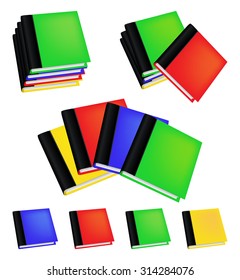 Set of realistic colored books with empty covers. Vector illustration isolated on white background