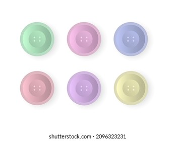 Set of realistic colored buttons. Elements for web design. Buttons for clothes. Vector illustration
