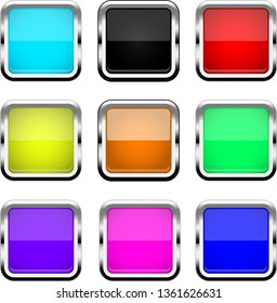 Set of realistic colored buttons with metallic borders