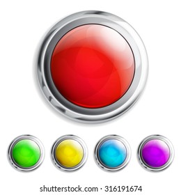 Set of realistic colored buttons with metallic borders