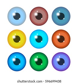 Set of realistic colored eyeballs isolated on white background. Vector Illustration 