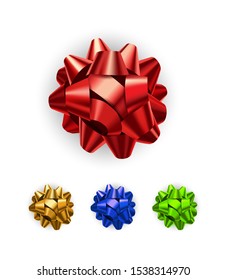 Set of realistic colored gift bow isolated on white background. Vector illustration. EPS 10.