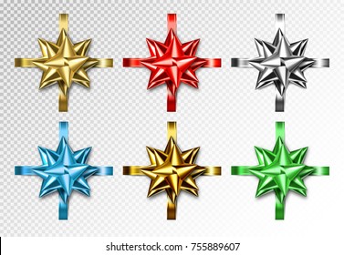 Set of realistic colored gift bow with ribbons. Vector bow-knot collection, 3d