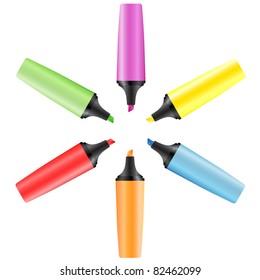 Set of realistic colored markers. Vector illustration EPS8