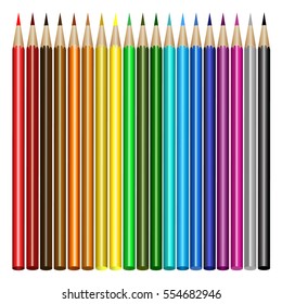 Set of Realistic Colored Pencils Isolated on White Background. 3D Vector Illustration