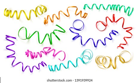 Set of realistic colored ribbons on white background. Vector illustration. Can be used for greeting card, holidays, banners, gifts and etc.