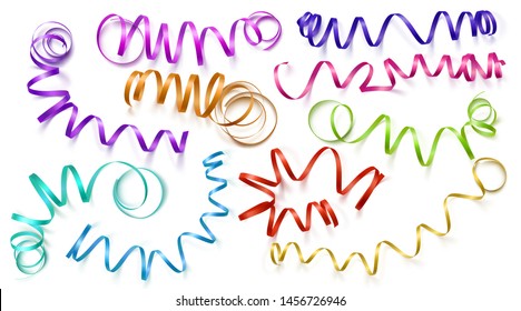 Set of realistic colored ribbons on white background. Can be used for greeting card, holidays, banners, gifts and etc. Vector illustration.