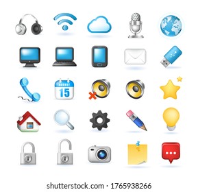 Set of Realistic Colored Technological Icon on White Background . Isolated Vector Elements