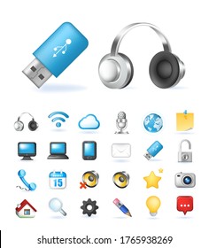 Set of Realistic Colored Technological Icon on White Background . Isolated Vector Elements