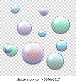 Set of Realistic colored transparent soap bubble , vector illustration