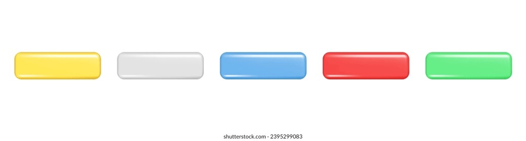 Set of realistic colorful 3d minus sign. Different colors arithmetic 3d element, education maths icon, negative, wrong, delete symbol. Abstract vector illustration isolated on a white background