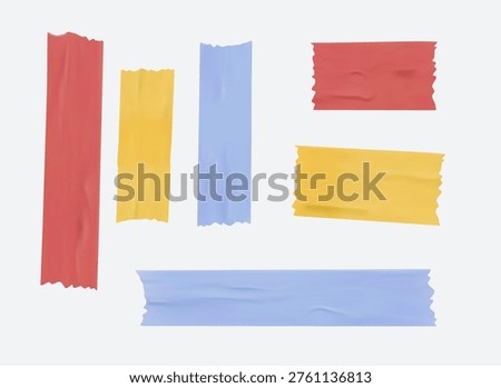 A set of realistic colorful adhesive washi tape strips and stickers vector illustration. High-quality vector illustration featuring various textured tapes for scrapbooking, journaling, digital design