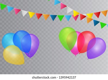 Set of realistic Colorful air balloons on transparent background. Glossy realistic baloon for Holiday party.