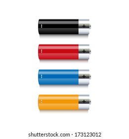 Set of realistic colorful batteries isolated on white background. Vector illustration