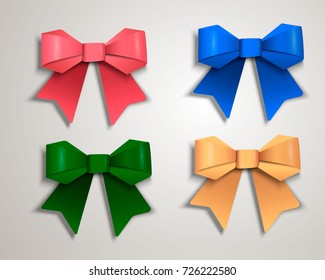 set of realistic colorful bows. red, yellow, blue, green. eps10 vector