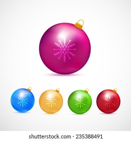 Set of realistic and colorful Christmas balls. Vector illustration.