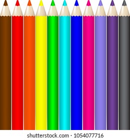 Set of Realistic Colorful Colored Pencils. Background of a row of colored pencils. Stock vector. Vector illustration EPS10.