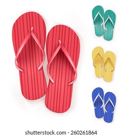 Set of Realistic Colorful Flip Flops Beach Slippers. Vector Illustration