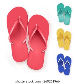 Set of Realistic Colorful Flip Flops Slippers. Vector Illustration