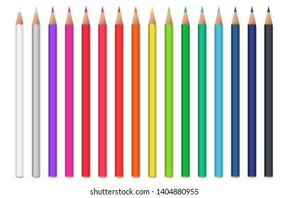 Set Of Realistic Colorful Pencil. Color Pencils Isolated On White Background. Back To School Items. Template Design For Presentation, Publications, Education.