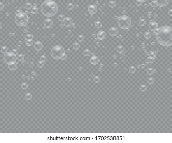 Set of realistic colorful soap bubbles. Transparent realistic soap bubbles isolated on transparent background. Vector texture. Light Gray vector cover with spots.  