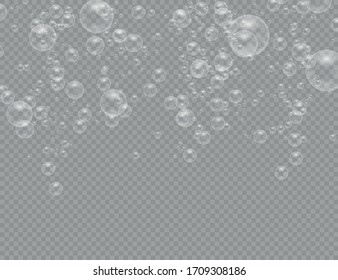 Set of realistic colorful soap bubbles. Transparent realistic soap bubbles isolated on transparent background. Vector texture. Light Gray vector cover with spots.  
