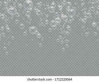 Set of realistic colorful soap bubbles. Transparent realistic soap bubbles isolated on transparent background. Vector texture. Light Gray vector cover with spots.  