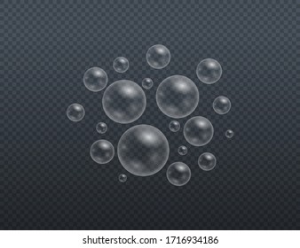 Set of realistic colorful soap bubbles. Transparent realistic soap bubbles isolated on transparent background. Vector texture. Light Gray vector cover with spots.  