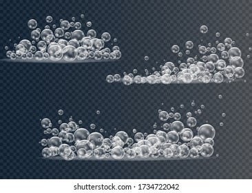 Set of realistic colorful soap bubbles to create a design. Transparent realistic soap bubbles isolated on transparent background.