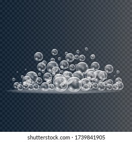 Set of realistic colorful soap bubbles to create a design. Transparent realistic soap bubbles isolated on transparent background.