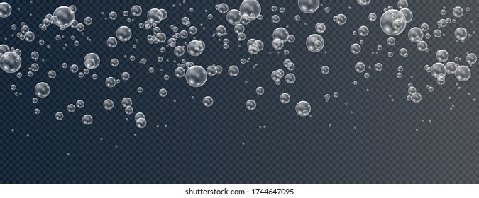 Set of realistic colorful soap bubbles to create a design. Transparent realistic soap bubbles isolated on transparent background.