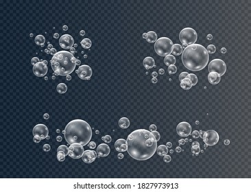 Set of realistic colorful soap bubbles to create a design. Transparent realistic soap bubbles isolated on transparent background.