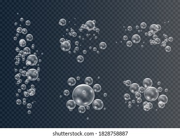 Conjunto de burbujas de jabón de colores realistas para crear un diseño. Bichos transparentes y realistas de jabón aislados en un fondo transparente.