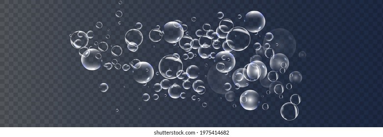 Set of realistic colorful soap bubbles to create a design. Transparent realistic soap bubbles isolated on transparent background