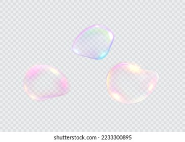 Set of realistic colorful soap bubbles. Transparent realistic soap bubbles isolated on transparent background. Vector texture. Light Gray vector cover with spots.